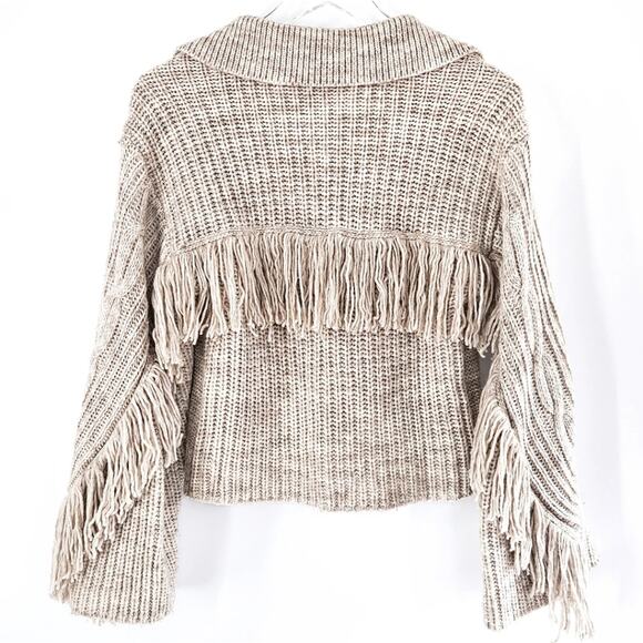 Jonathan Simkhai Kara Fringe Knit Polo in Tan Melange Size Small - Picture 7 of 11